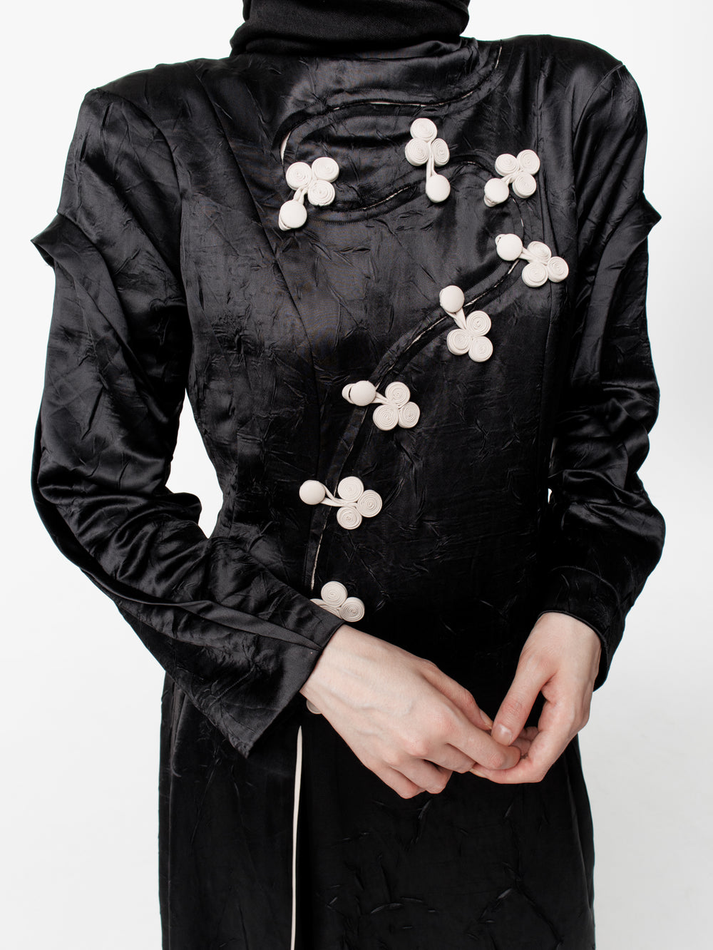 Modest Japanese Cut Pleated Long Satin Dress