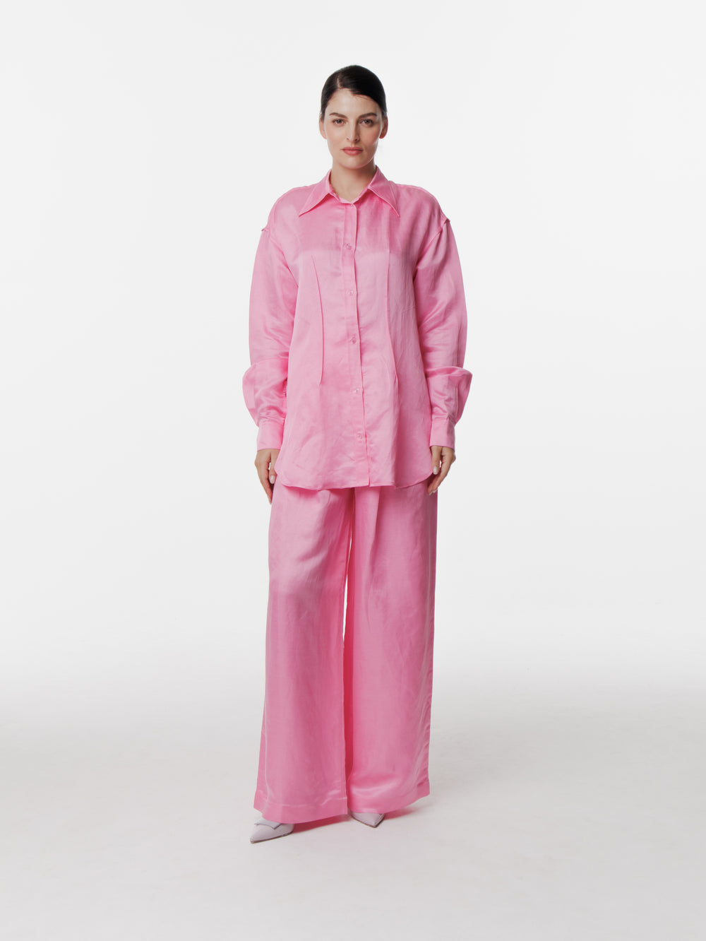 Satin Linen Front Pleated Trouser