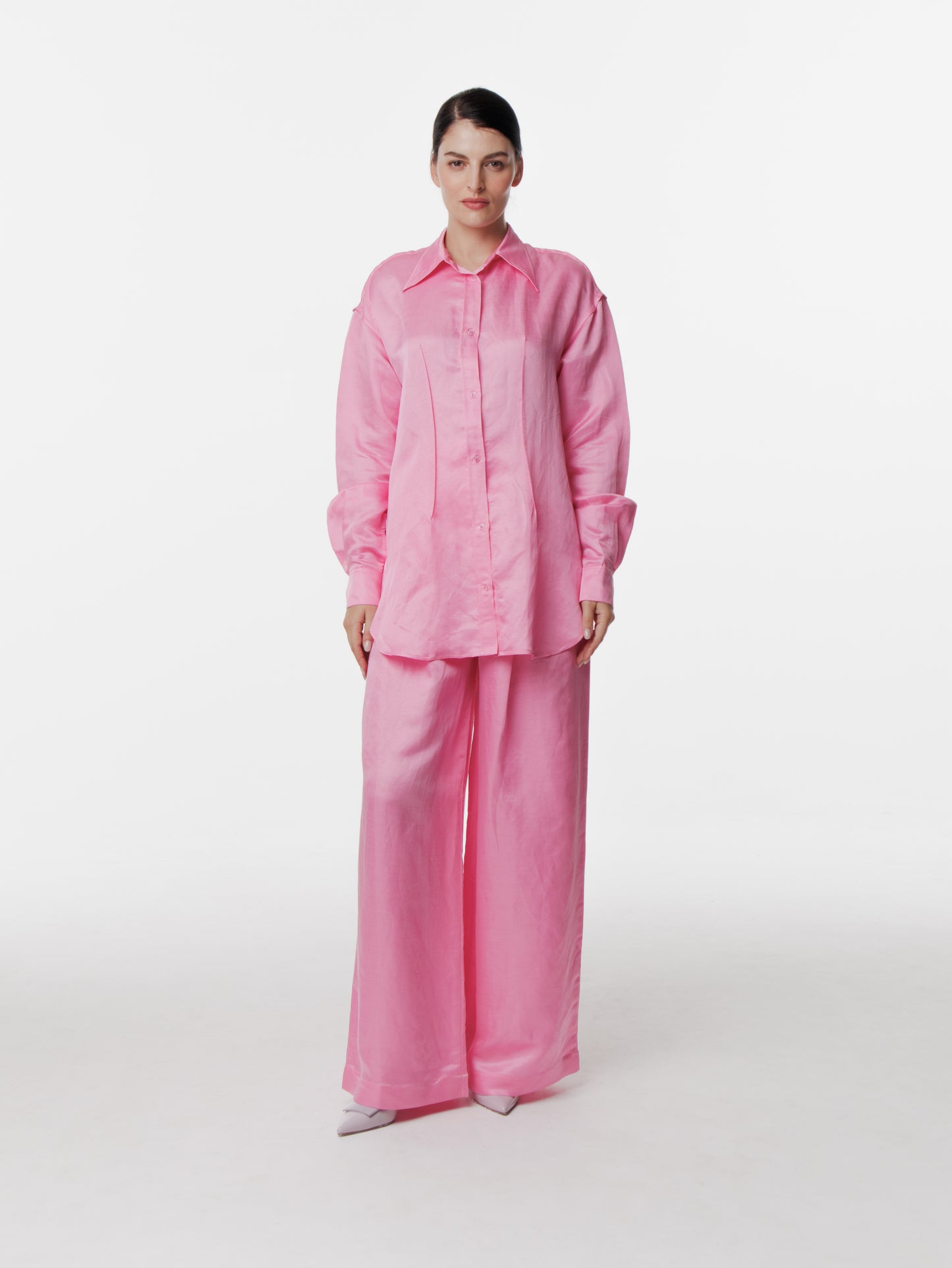 Satin Linen Front Pleated Trouser