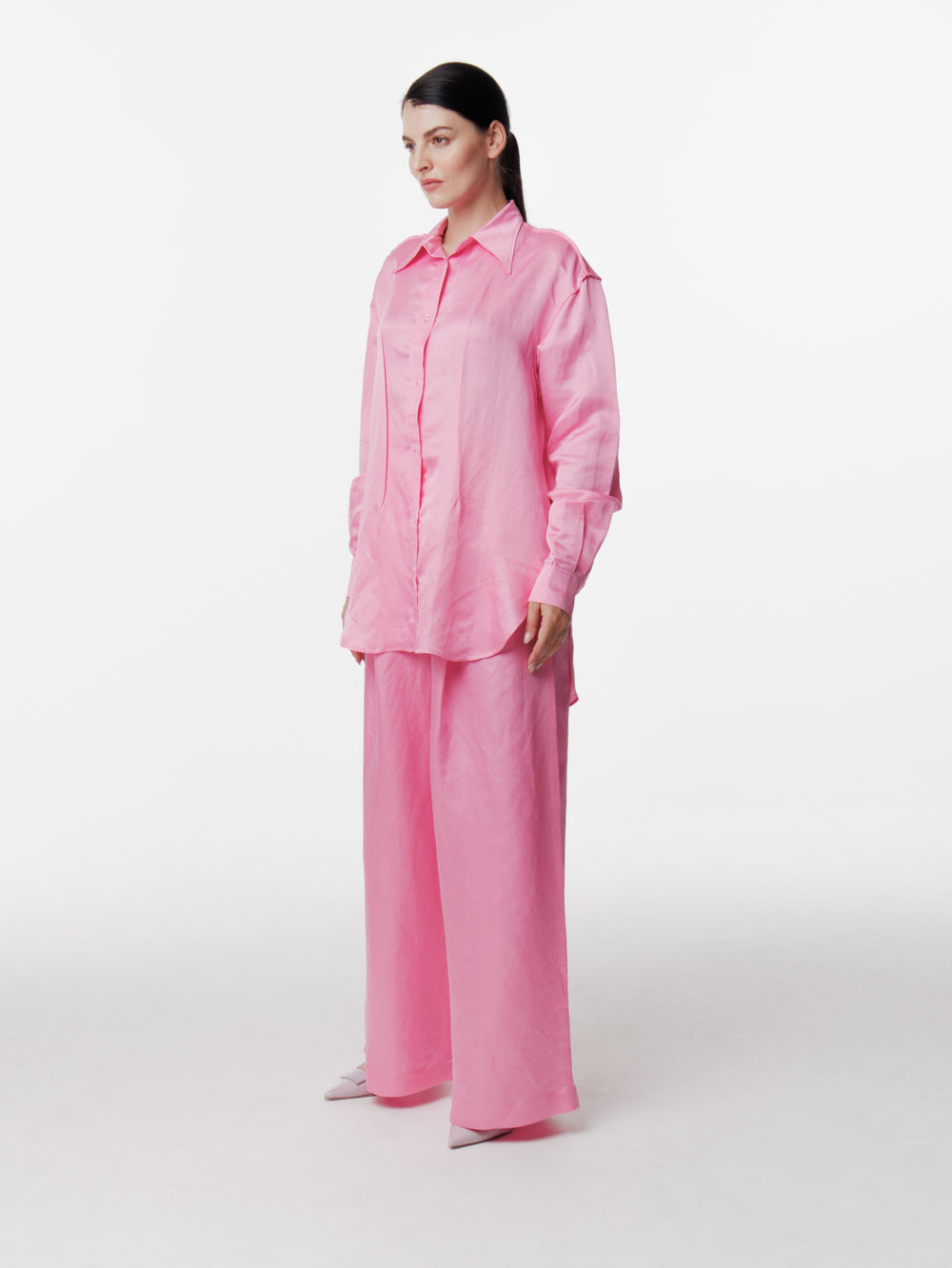 Satin Linen Front Pleated Trouser