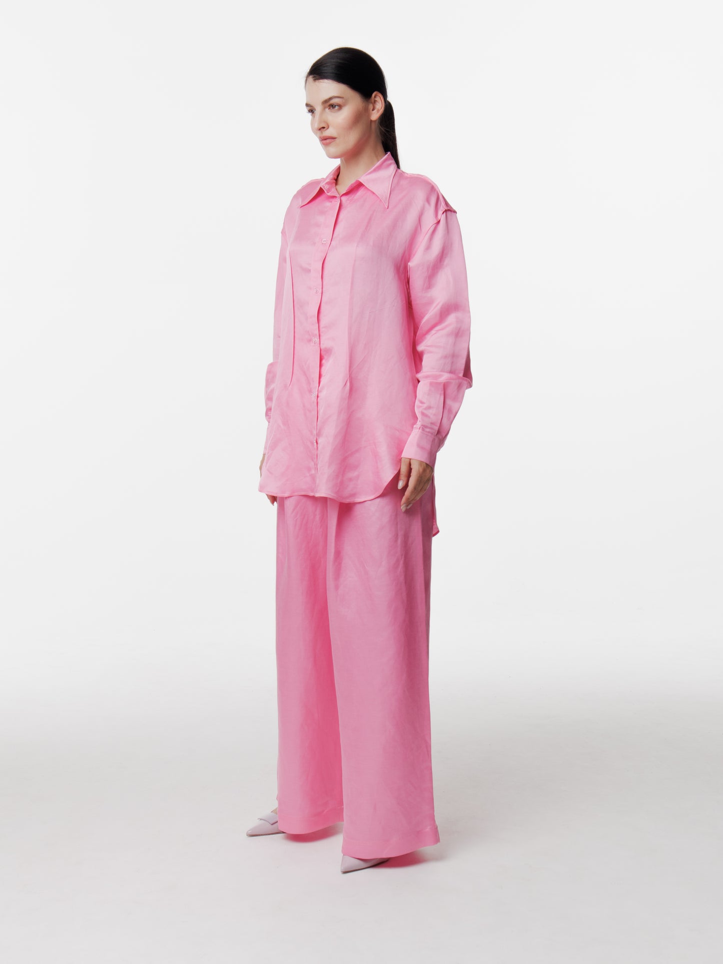 Satin Linen Front Pleated Trouser