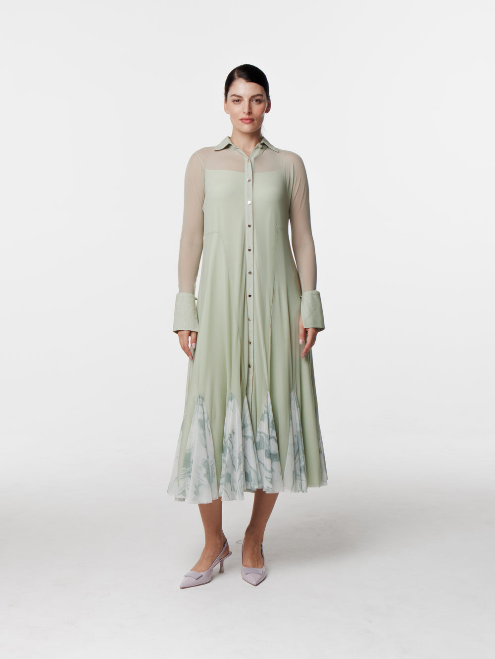 Contrast Flared Mesh Dress