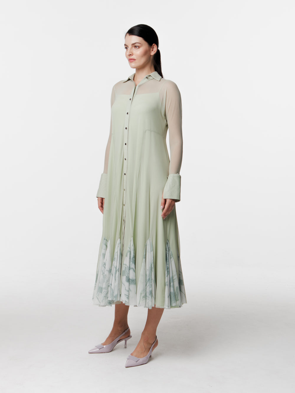 Contrast Flared Mesh Dress