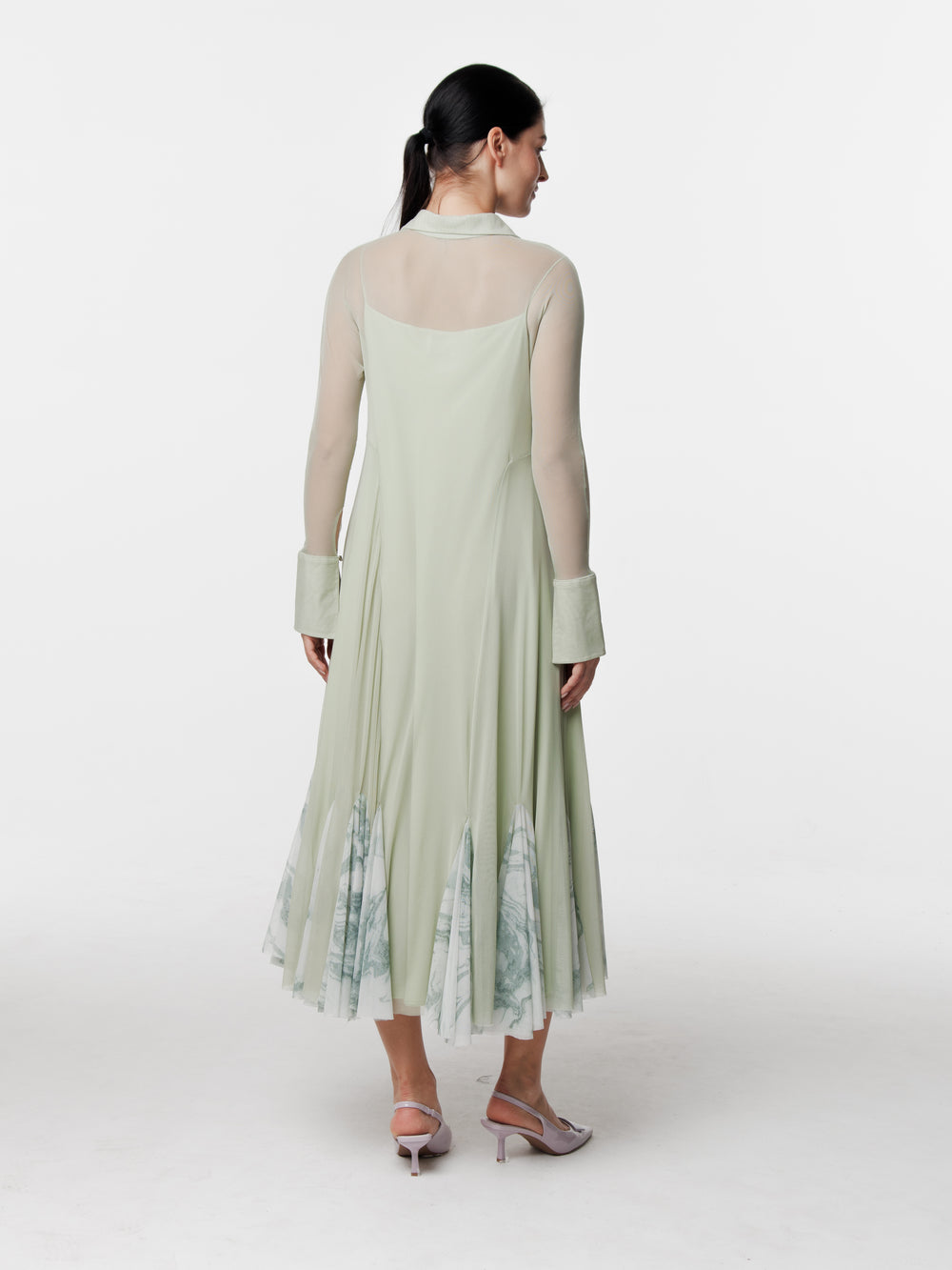 Contrast Flared Mesh Dress