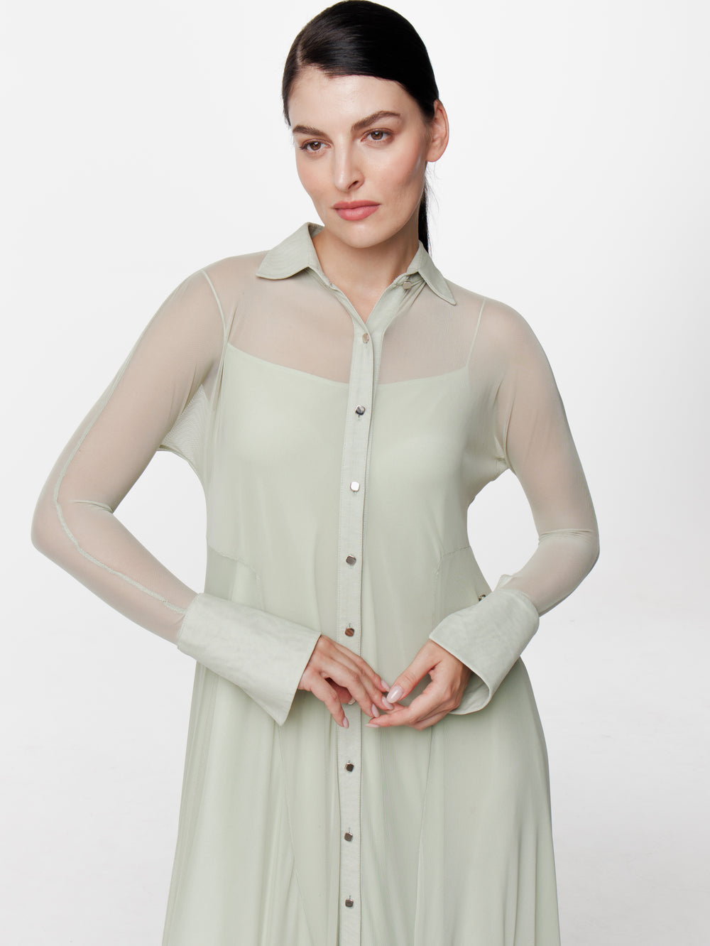 Contrast Flared Mesh Dress