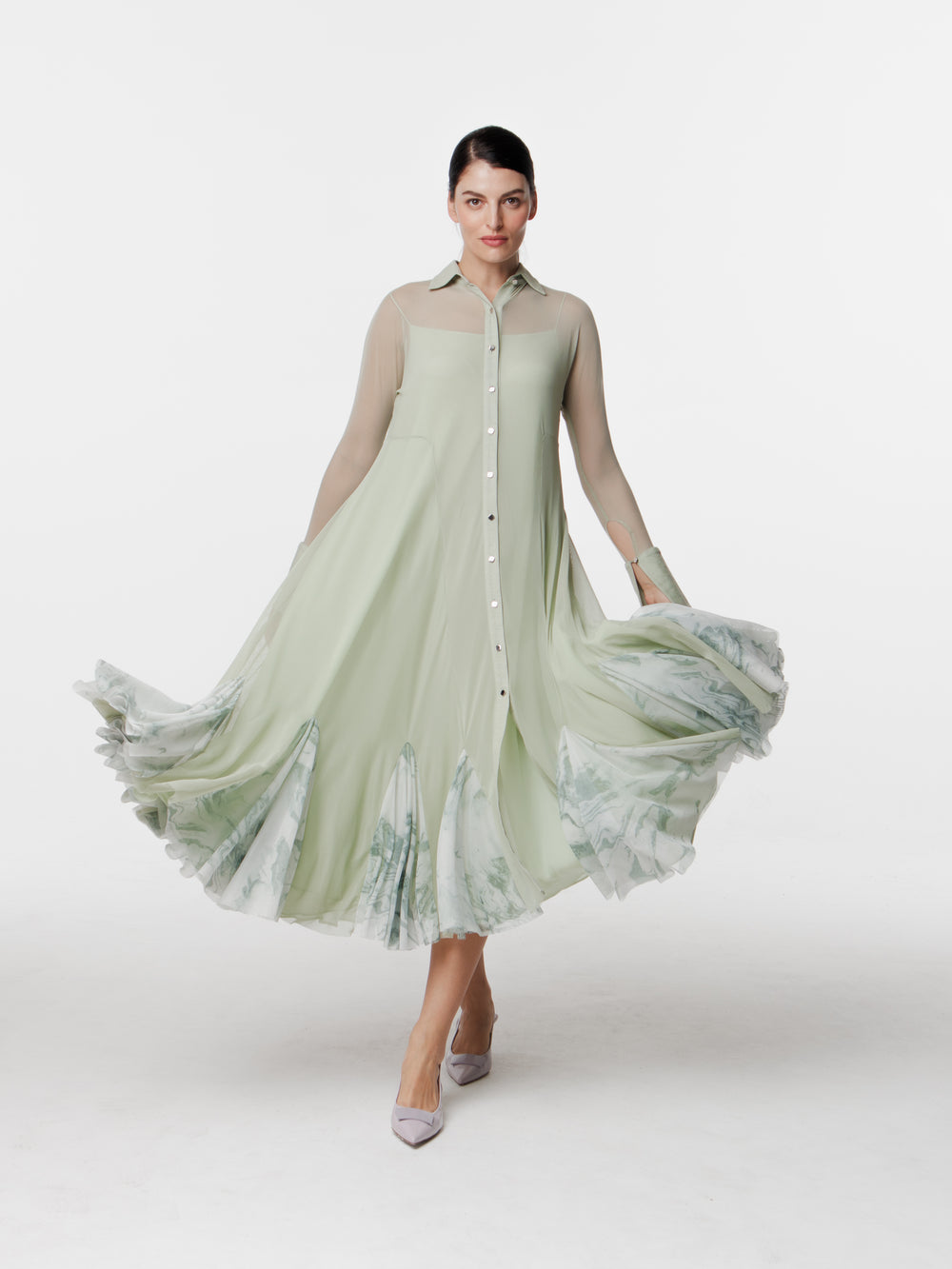 Contrast Flared Mesh Dress