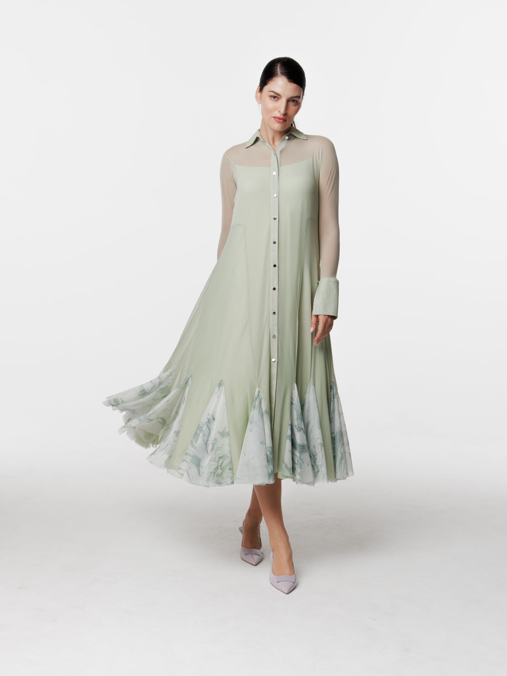 Contrast Flared Mesh Dress