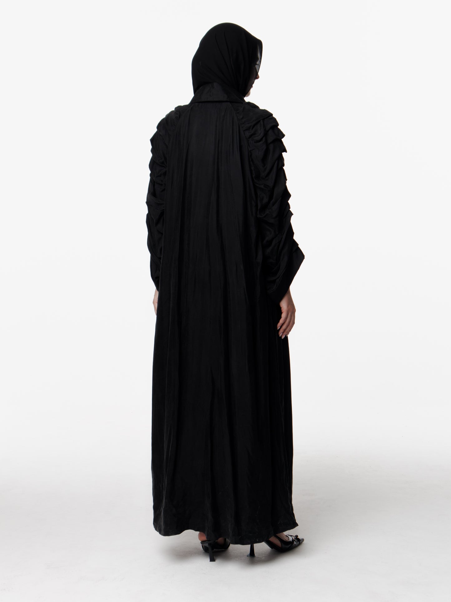 Long Pleated Sleeves Abaya Coat
