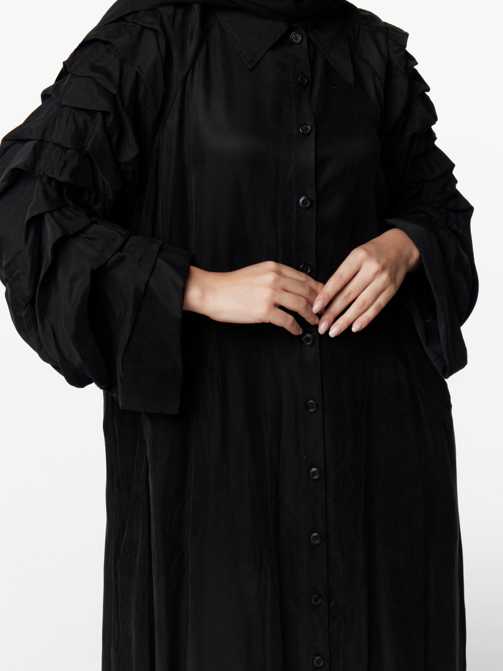 Long Pleated Sleeves Abaya Coat