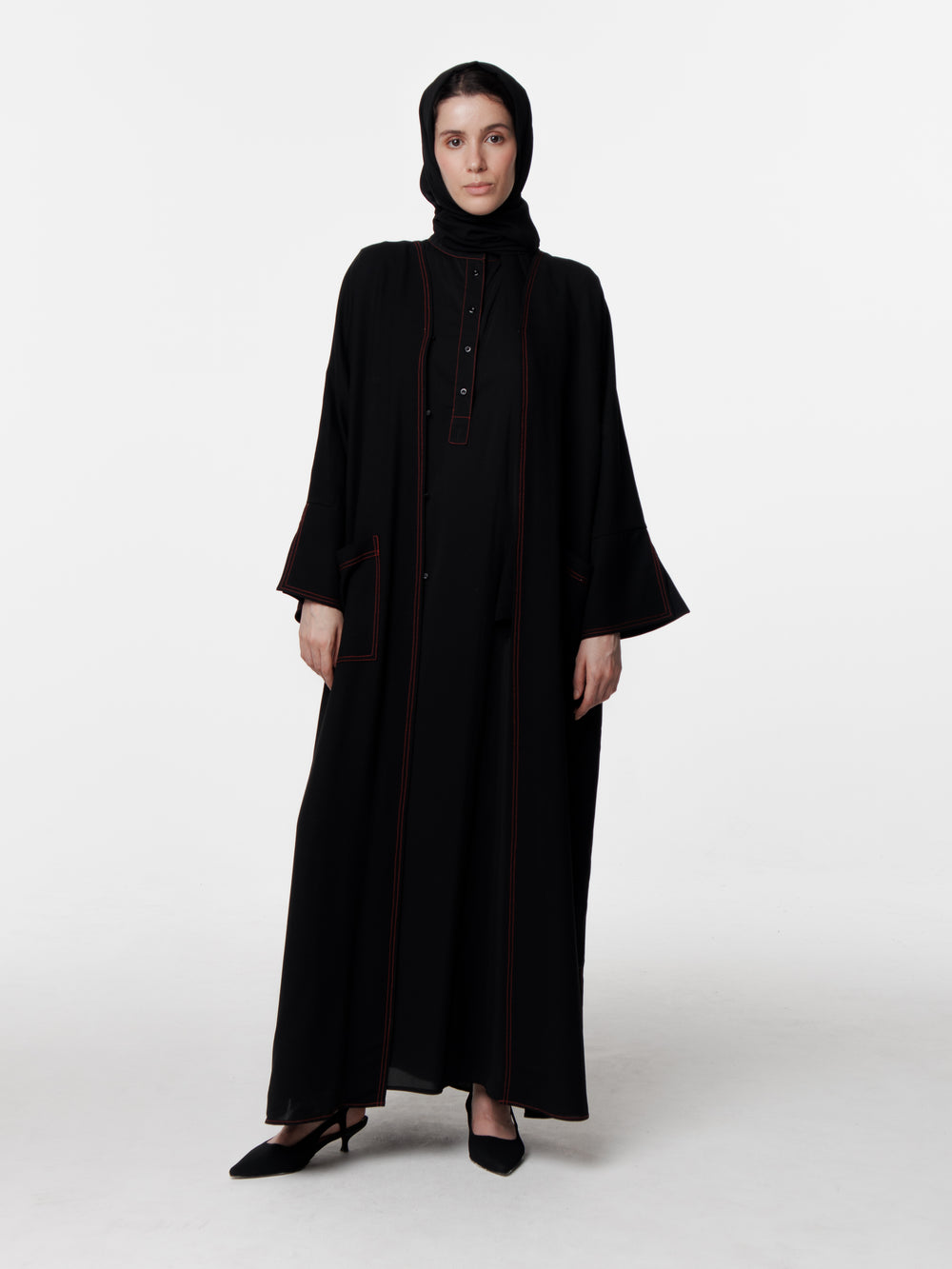 Long Topstitched Abaya