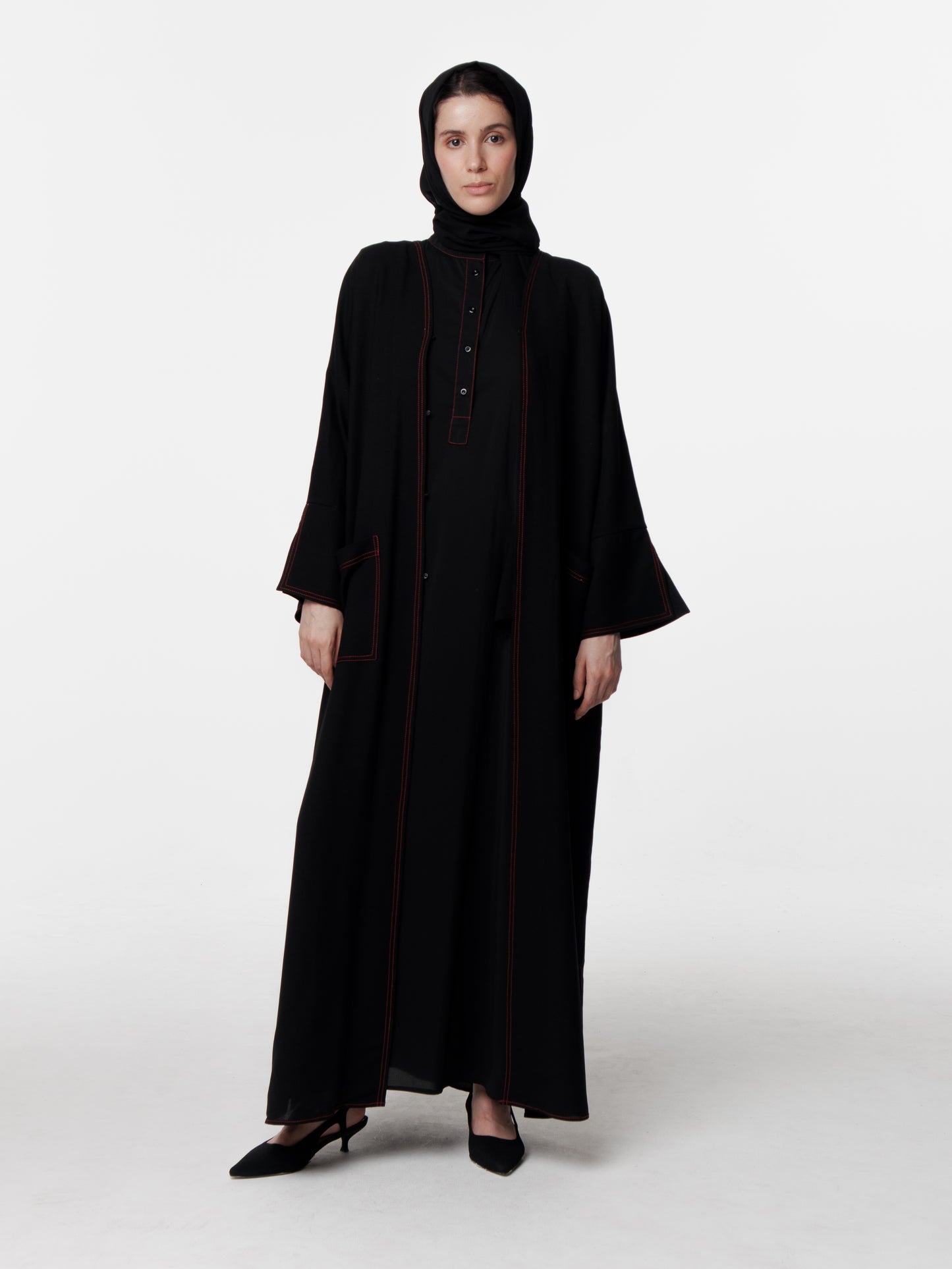 Long Topstitched Abaya