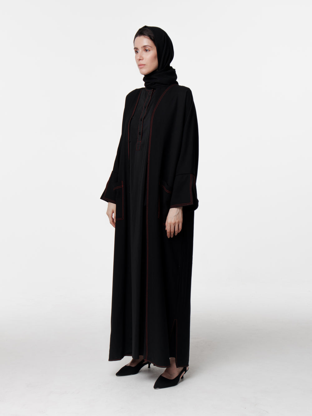 Long Topstitched Abaya