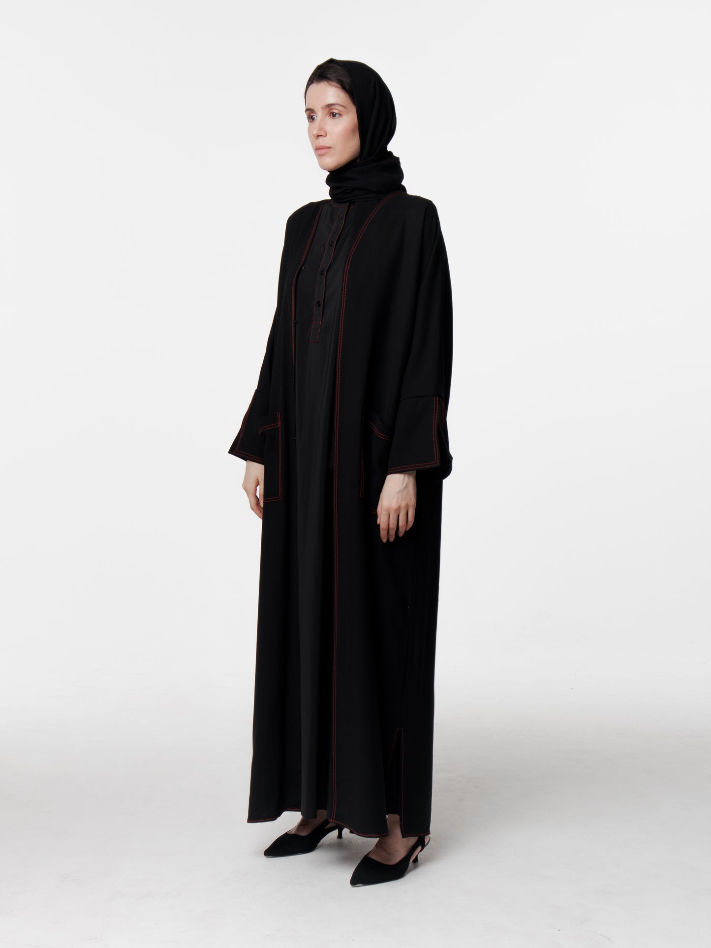 Long Topstitched Abaya