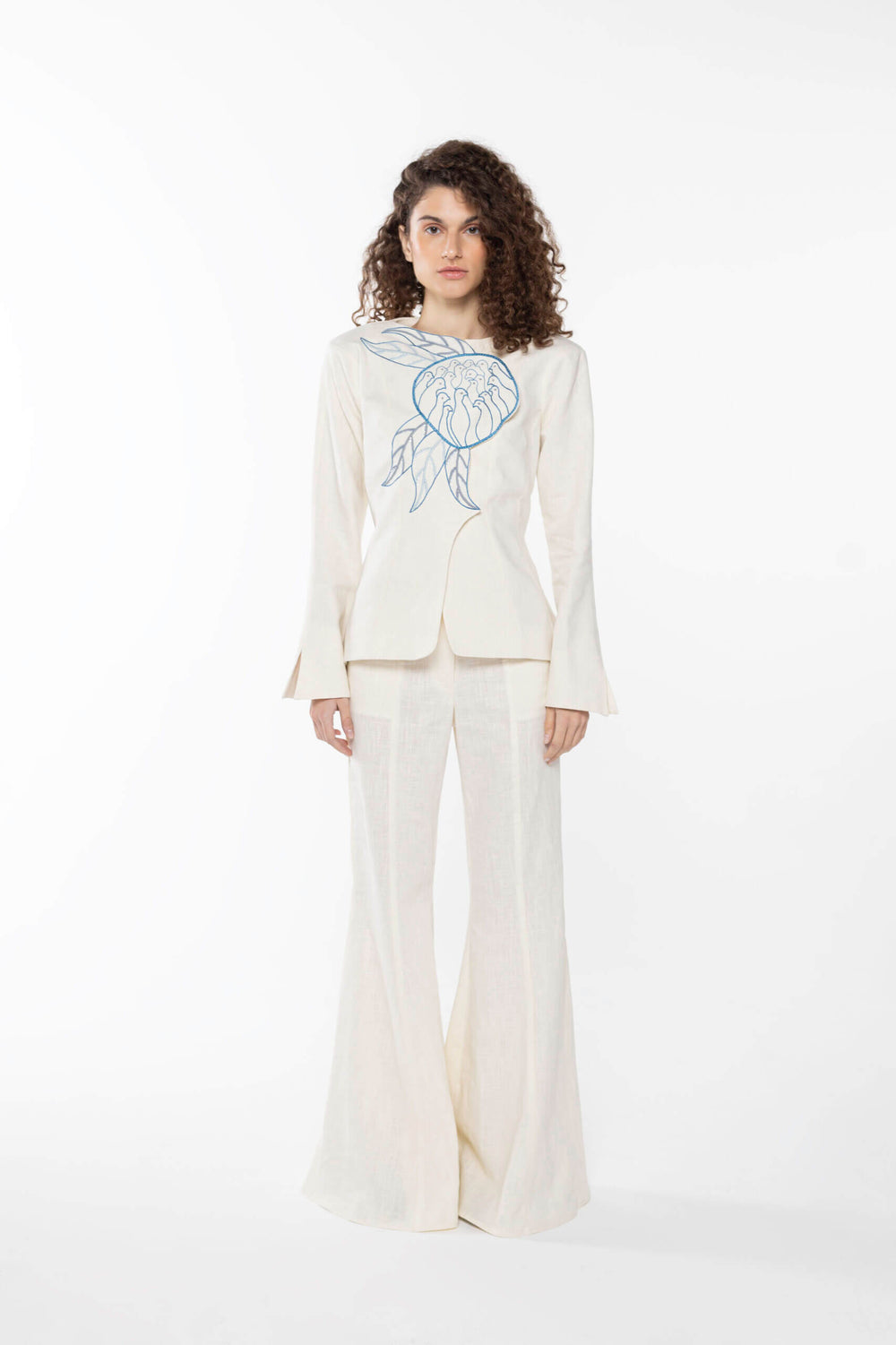 Linen Bell Bottom Trouser, Off-white