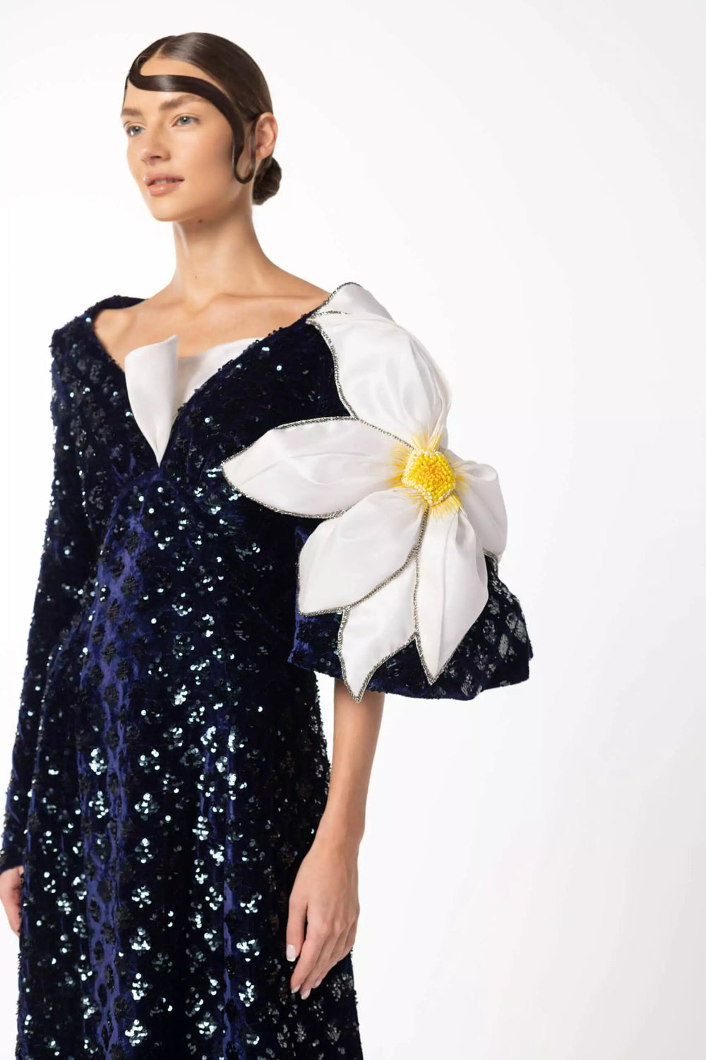 OROY Longline Sequin Flower Dress