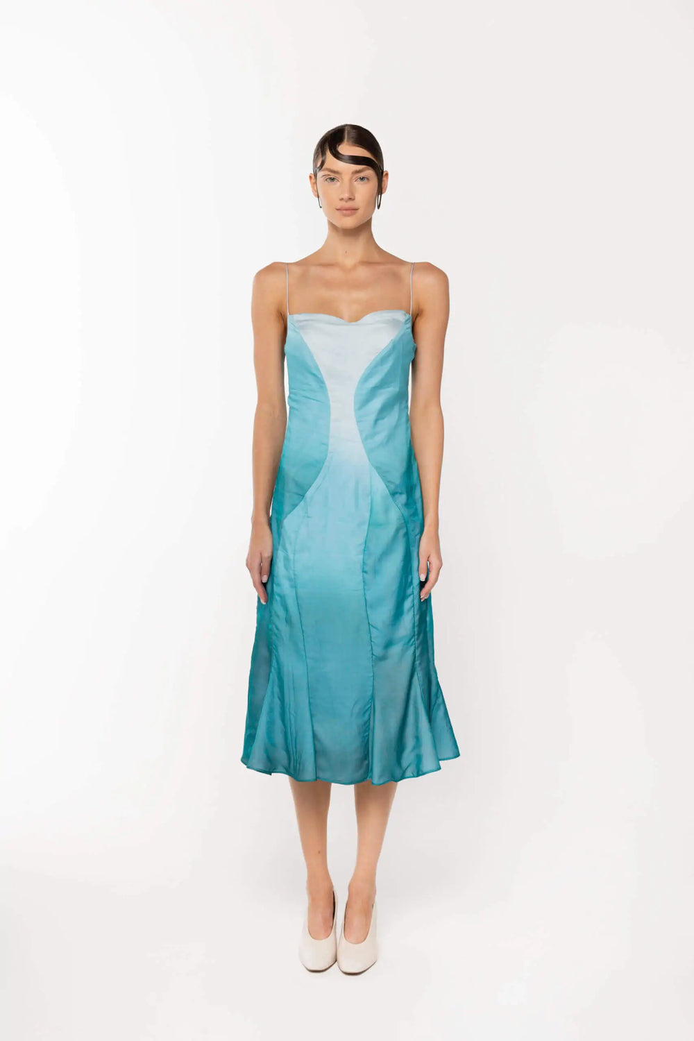 OROY Midi Length Rose Silk-Chiffon Dress, Blue