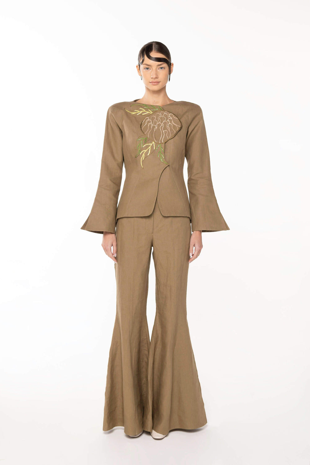 Embroidered Linen Jacket, Khaki