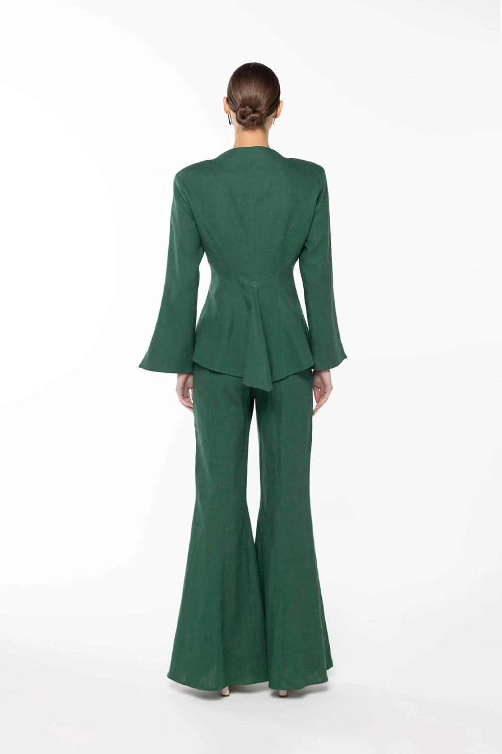 Linen Bell Bottom Trouser, Green