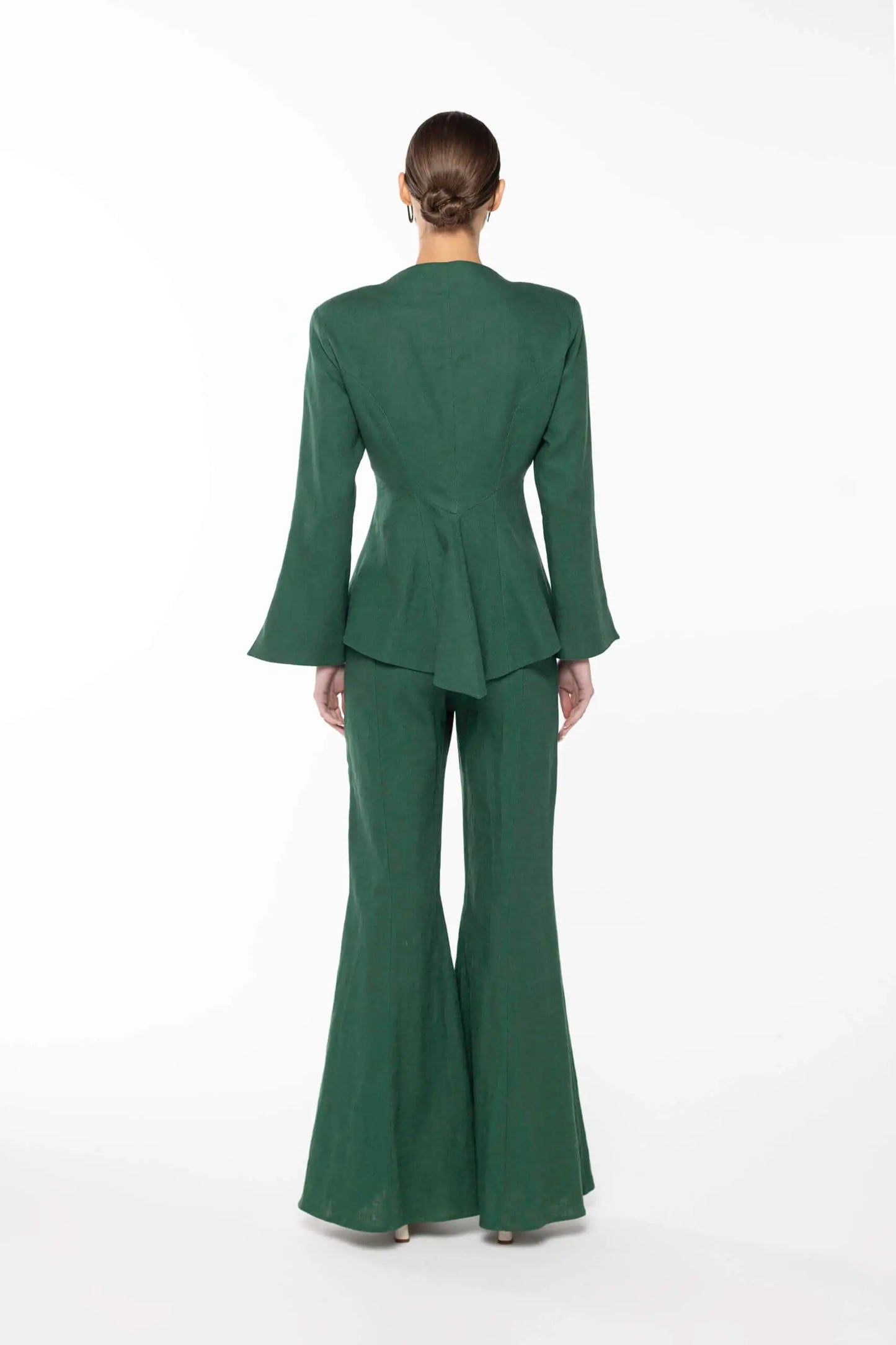 OROY Linen Bell Bottom Trouser, Green
