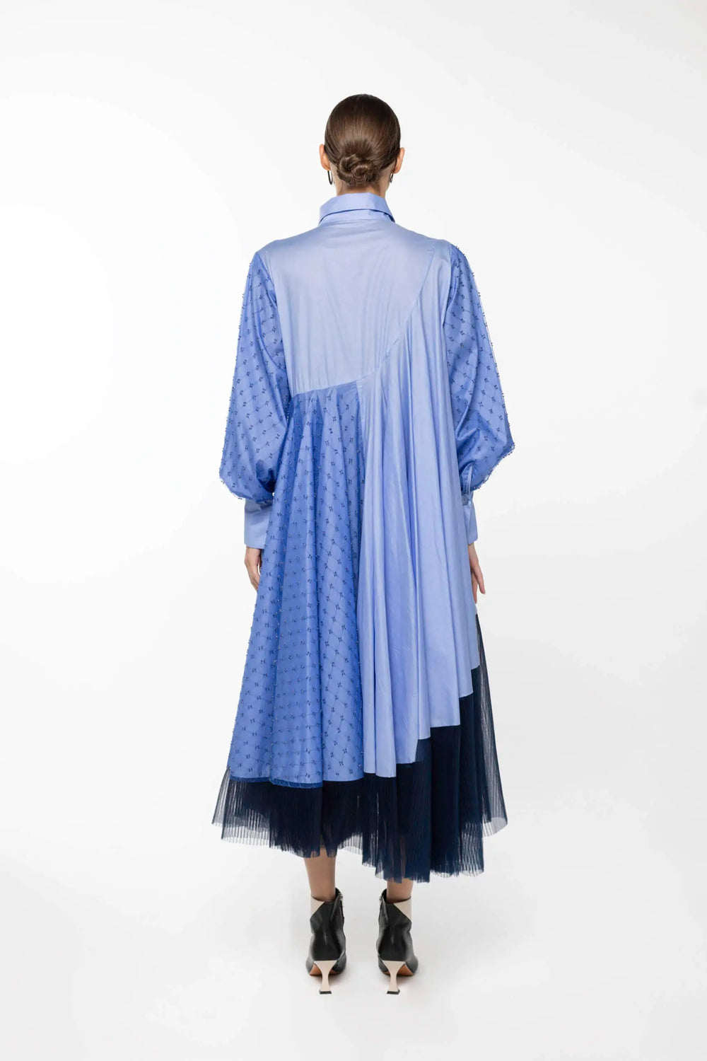 OROY Long Asymmetric Beaded Dress, Blue/Navy