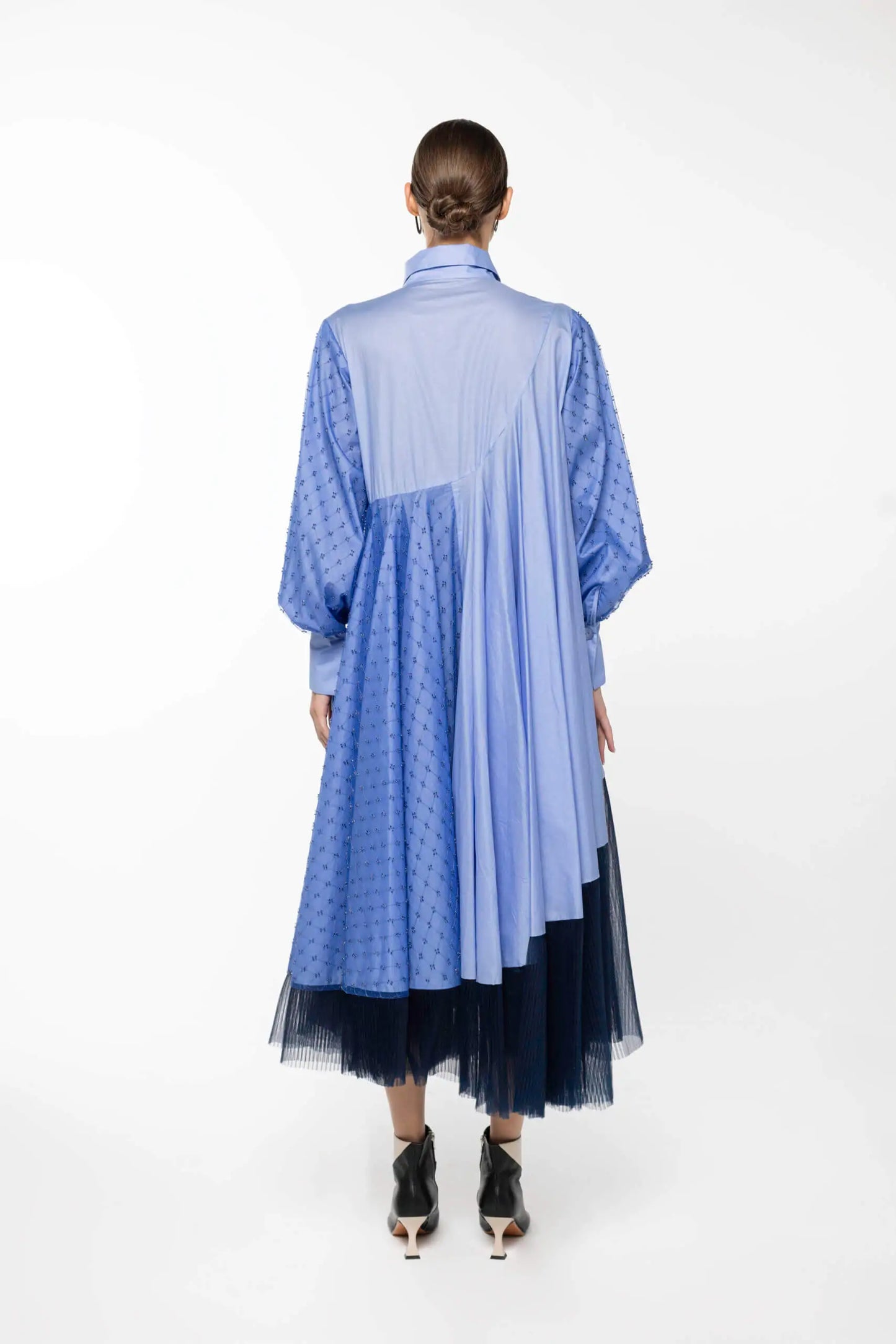 OROY Long Asymmetric Beaded Dress, Blue/Navy
