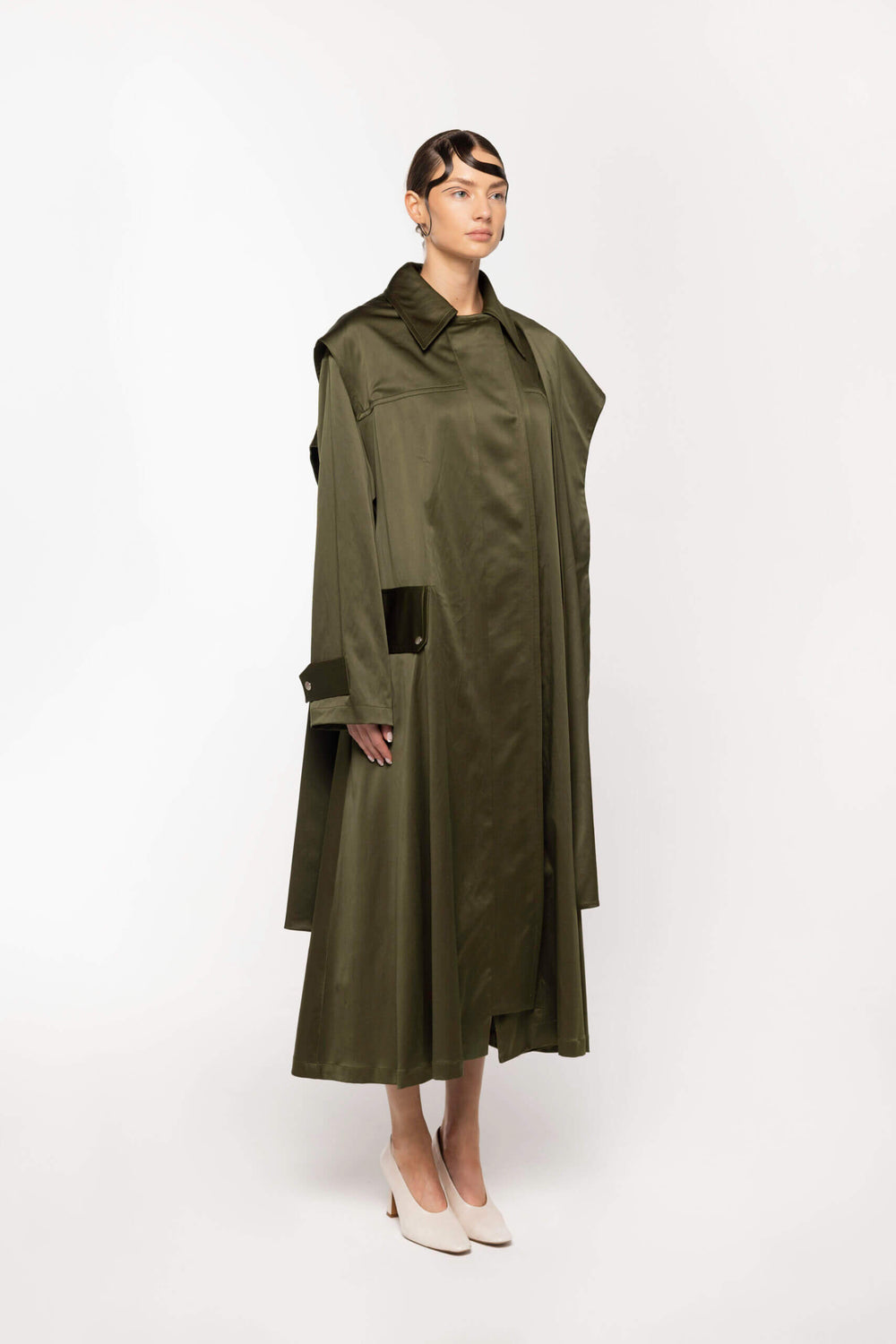Cotton-Satin Coat in Bright Green