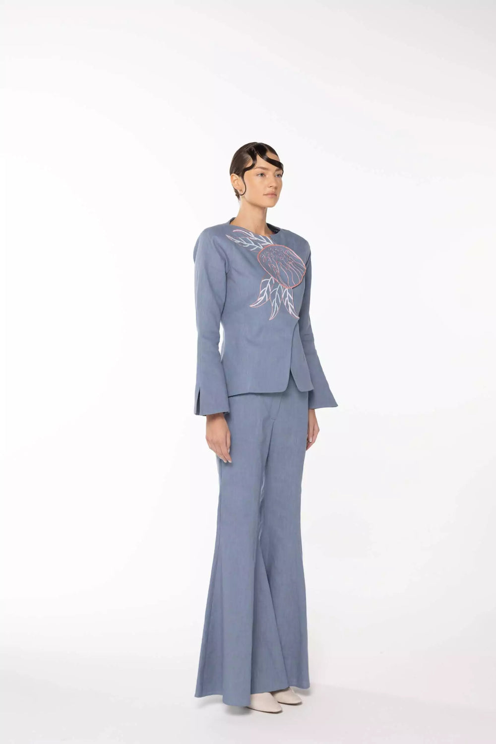 Embroidered Linen Jacket, Light Blue