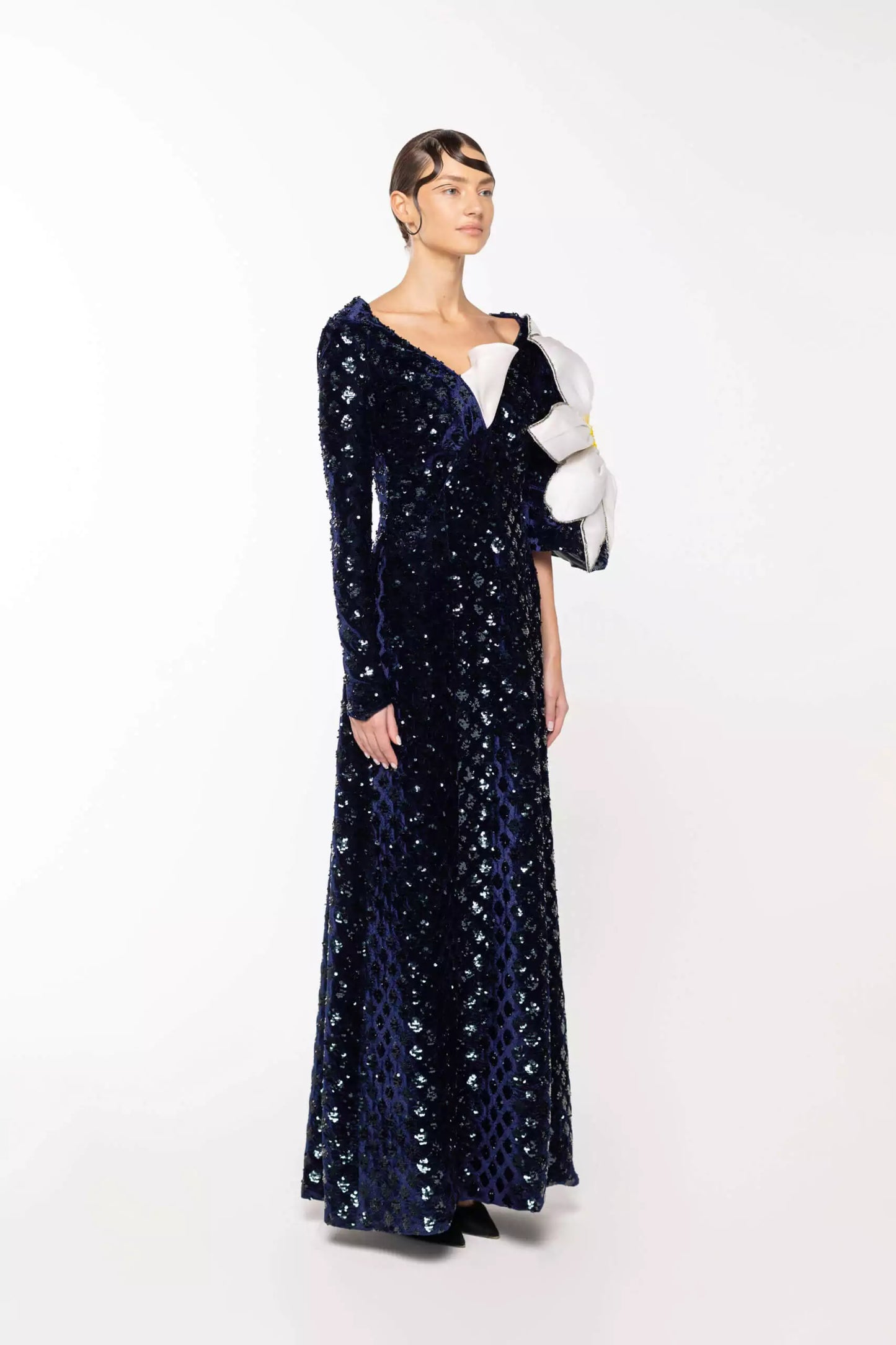 OROY Longline Sequin Flower Dress