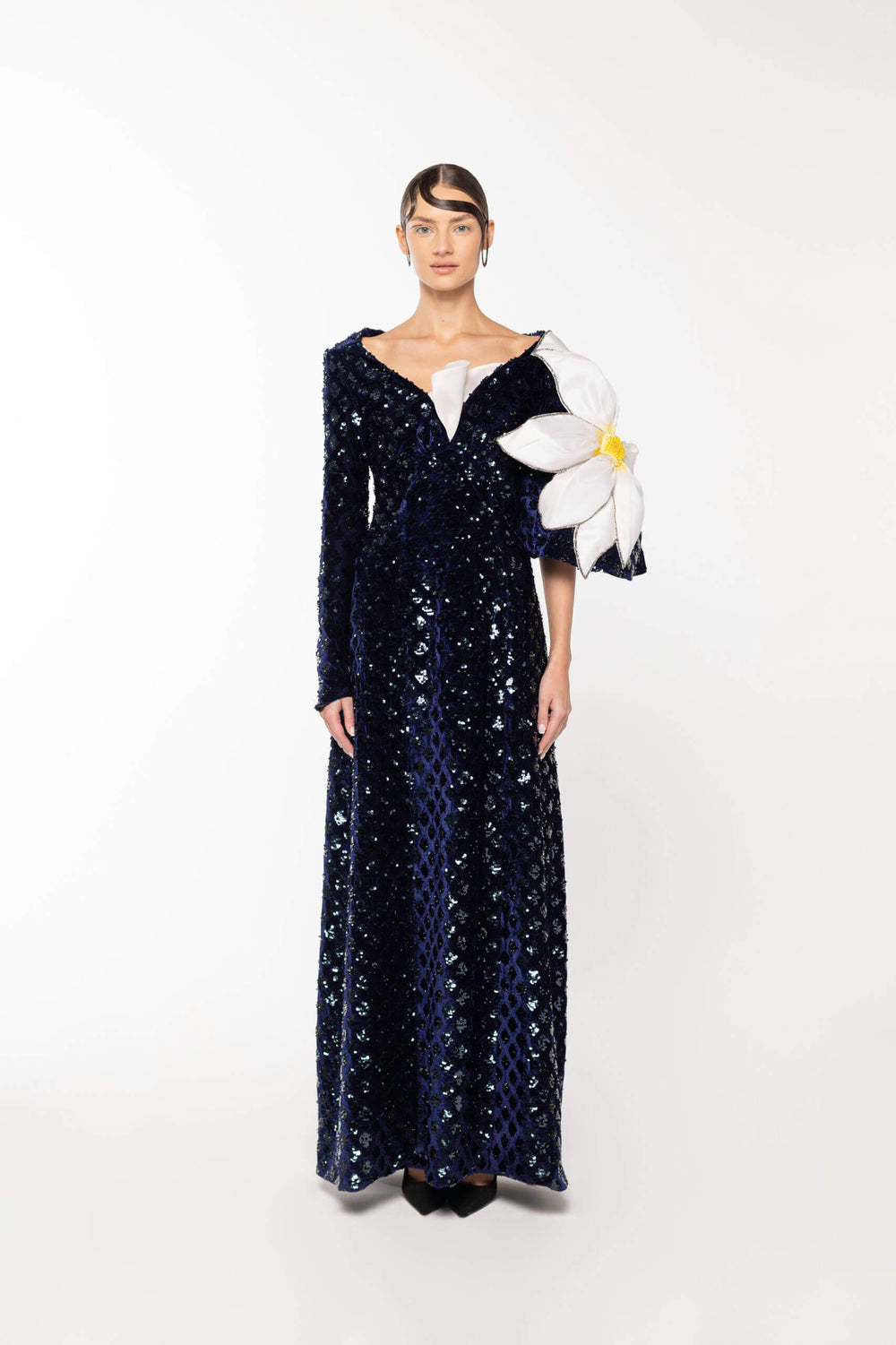 OROY Longline Sequin Flower Dress