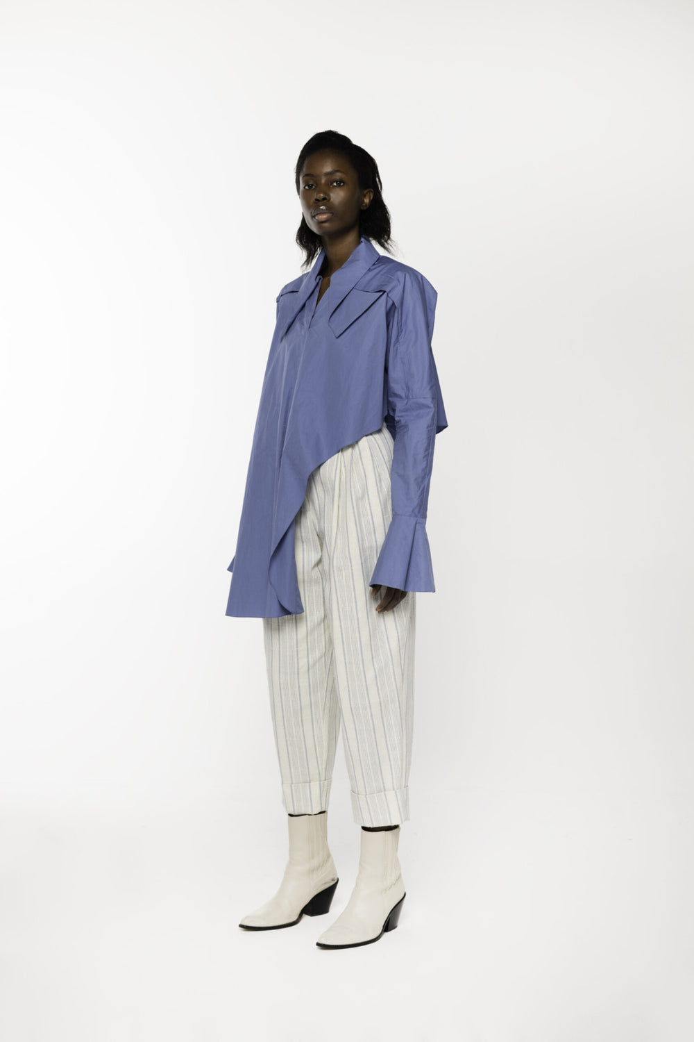 Silk Striped Canvas Trouser, Off-white
