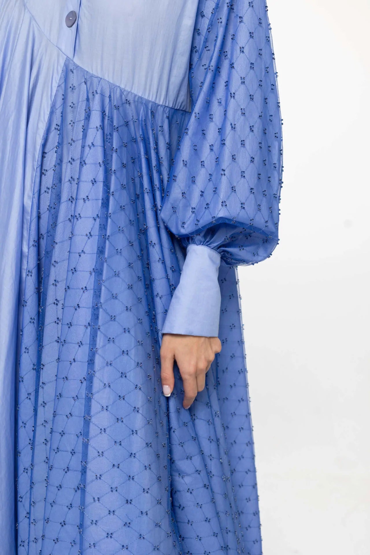 OROY Long Asymmetric Beaded Dress, Blue/Navy