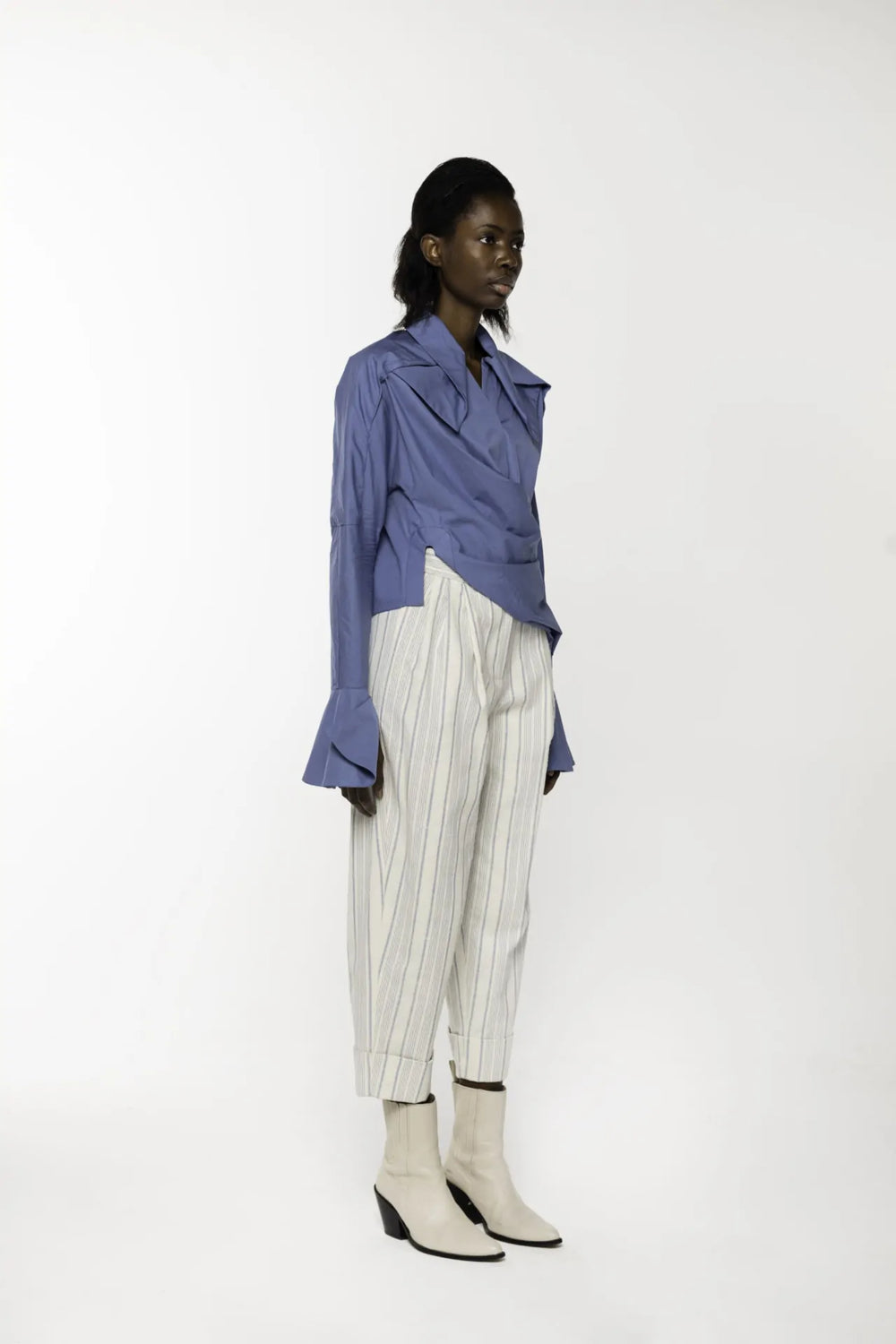 Silk Striped Canvas Trouser, Off-white