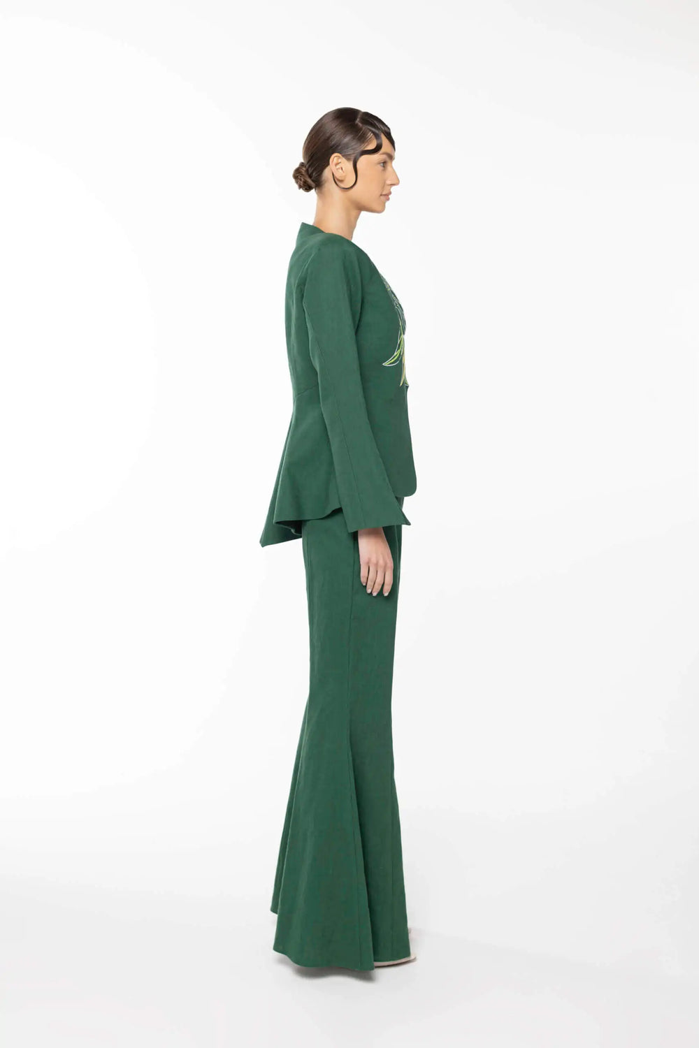 Linen Bell Bottom Trouser, Green