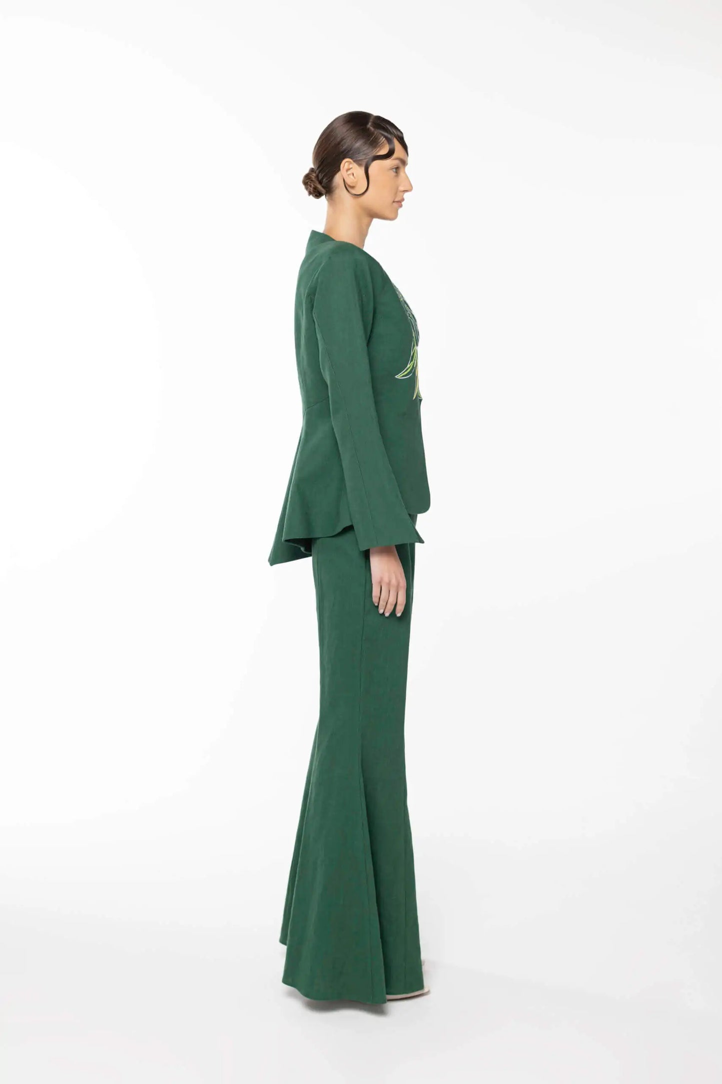 OROY Linen Bell Bottom Trouser, Green