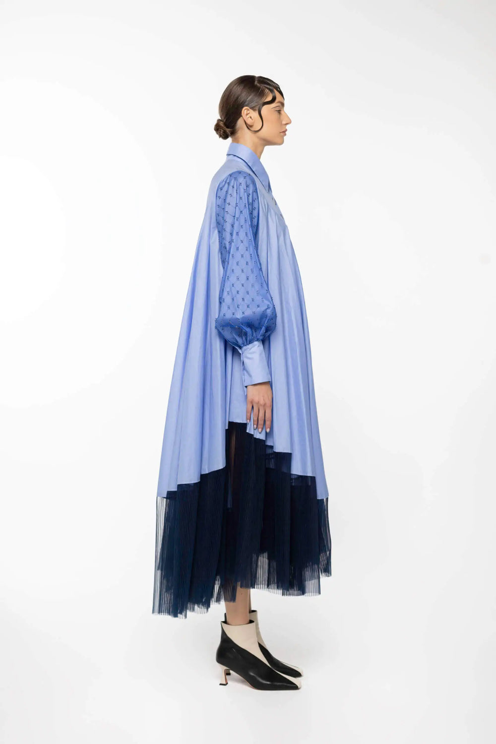 OROY Long Asymmetric Beaded Dress, Blue/Navy