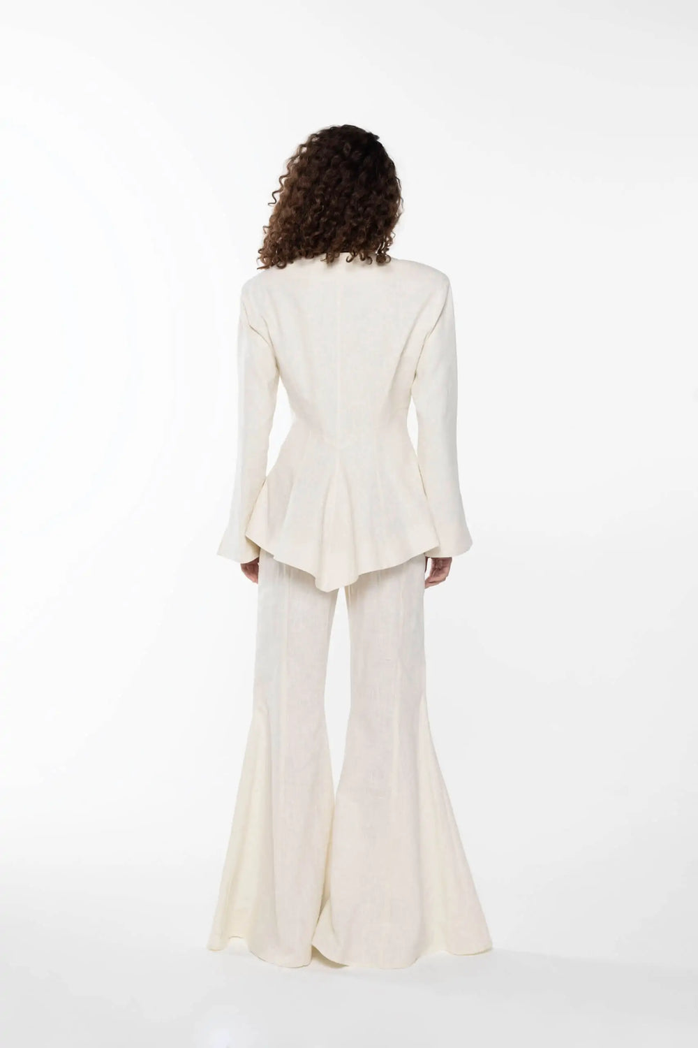 Linen Bell Bottom Trouser, Off-white