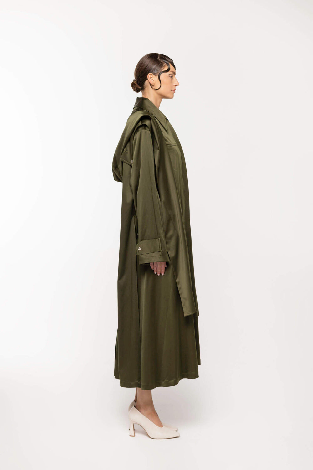 Cotton-Satin Coat in Bright Green