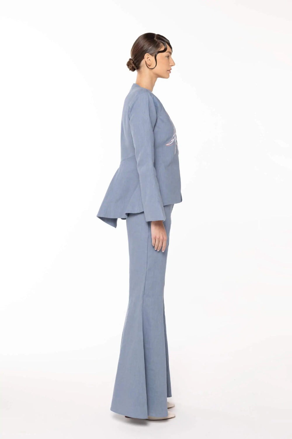 Embroidered Linen Jacket, Light Blue