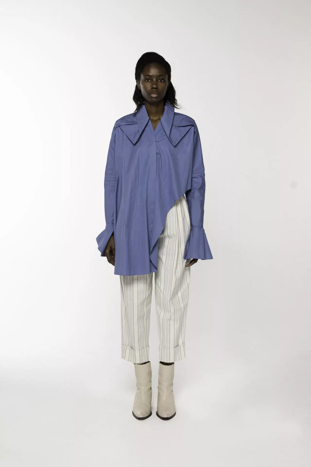 Silk Striped Canvas Trouser, Off-white