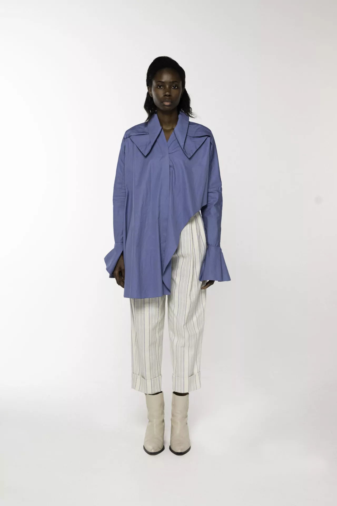 OROY Silk Striped Canvas Trouser, Off-white