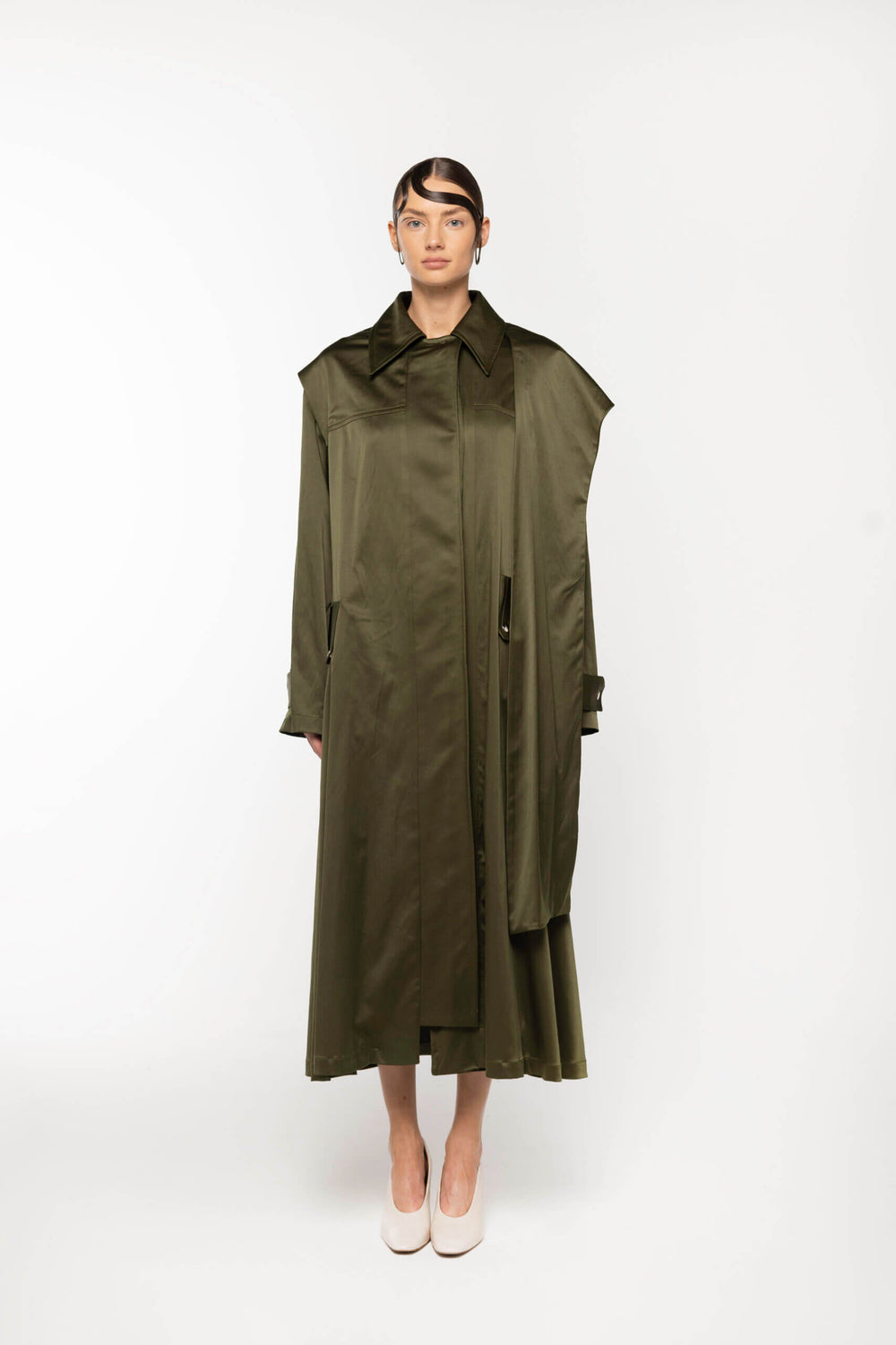 Cotton-Satin Coat in Bright Green