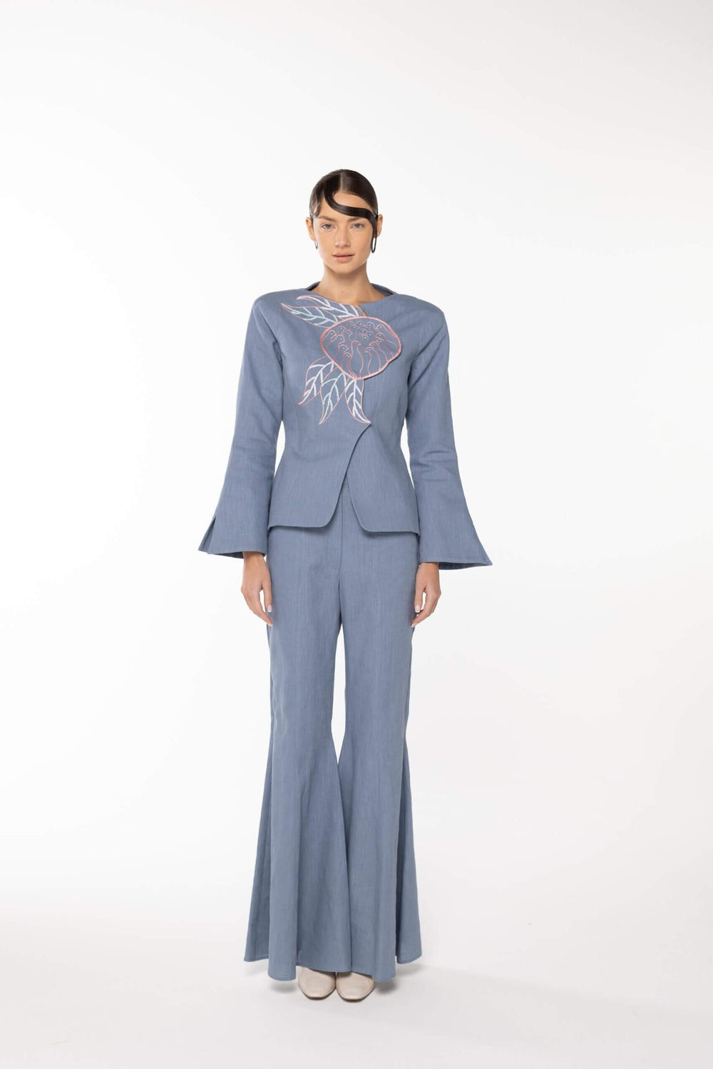Embroidered Linen Jacket, Light Blue
